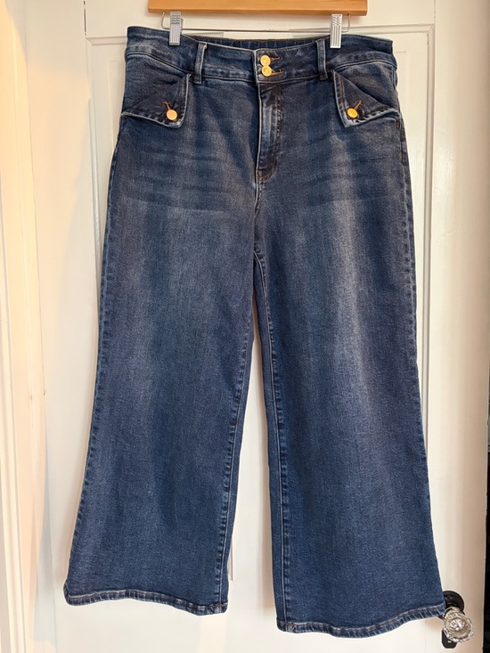 Kut from the Kloth Denim - Kut from the Kloth Meg Dark Blue Wide-Leg Jeans with Gold Buttons Size 14